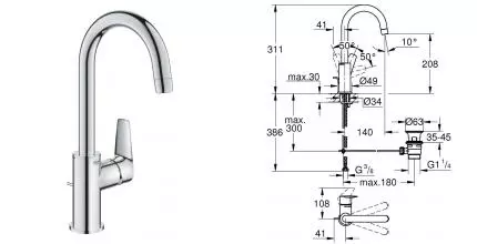 Смеситель для раковины «Grohe» Start Edge 24201001 с донным клапаном хром Смеситель для раковины «Grohe» Start Edge 24201001 с донным клапаном хром
