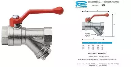 Кран шаровой магистральный «Remer» RR375FF 1/2"-1/2" ВР-ВР никель