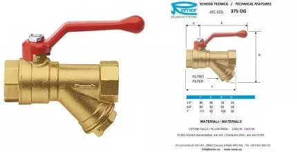 Кран шаровой магистральный «Remer» RR375OG 1/2"-1/2" ВР-ВР латунь