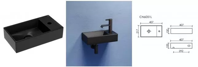 Раковина «Ceramica Nova» Element 41/22 CN6051LMB фарфоровая черная матовая левая Раковина «Ceramica Nova» Element 41/22 CN6051LMB фарфоровая черная матовая левая