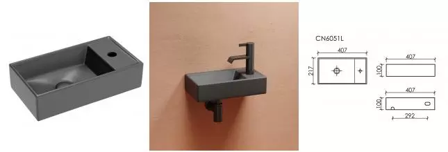 Раковина «Ceramica Nova» Element 41/22 CN6051LMDH фарфоровая темный антрацит матовый левая Раковина «Ceramica Nova» Element 41/22 CN6051LMDH фарфоровая темный антрацит матовый левая