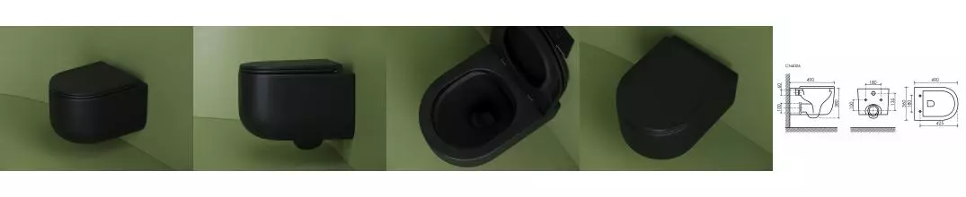 Подвесной унитаз безободковый «Ceramica Nova» Ulma CN4006MB черный матовый с сиденьем дюропласт с микролифтом чёрное Подвесной унитаз безободковый «Ceramica Nova» Ulma CN4006MB черный матовый с сиденьем дюропласт с микролифтом чёрное
