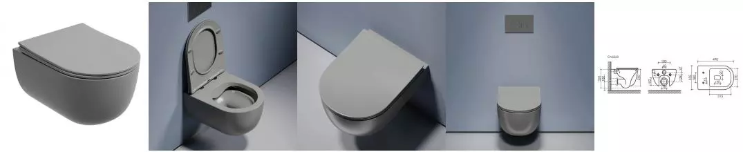 Подвесной унитаз безободковый «Ceramica Nova» Modena CN6063MH антрацит матовый с сиденьем дюропласт с микролифтом серое Подвесной унитаз безободковый «Ceramica Nova» Modena CN6063MH антрацит матовый с сиденьем дюропласт с микролифтом серое