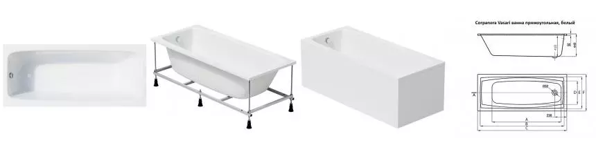 Ванна акриловая «Corpa Nera» Vasari 160/70 без опор без сифона белая Ванна акриловая «Corpa Nera» Vasari 160/70 без опор без сифона белая