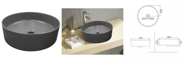 Раковина «Creo Ceramique» Pau 40/40 PU3100SG фарфоровая серый матовый Раковина «Creo Ceramique» Pau 40/40 PU3100SG фарфоровая серый матовый