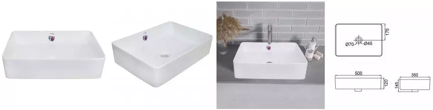 Раковина «Creo Ceramique» Pau 50/35 PU3500 фарфоровая белая глянец Раковина «Creo Ceramique» Pau 50/35 PU3500 фарфоровая белая глянец