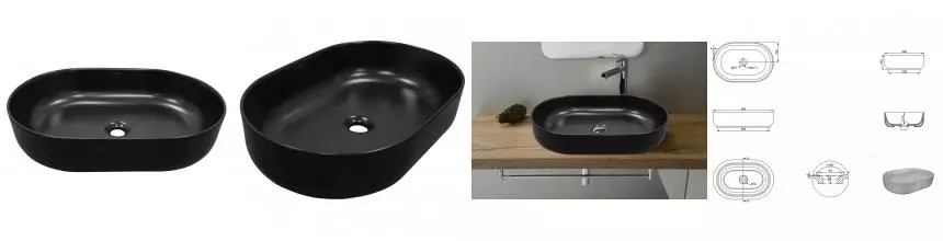 Раковина «Creo Ceramique» Pau 58/38 PU4300MBK фарфоровая чёрная матовая