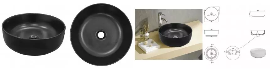 Раковина «Creo Ceramique» Pau 40/40 PU4400MBK фарфоровая черная матовая