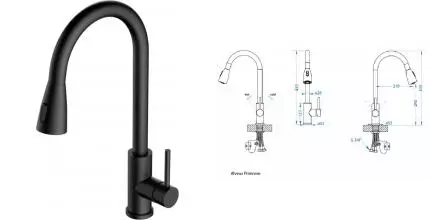 Смеситель для кухонной мойки «Alveus» Flexa Primrose PS 1148265 с выдвижным изливом чёрный матовый Смеситель для кухонной мойки «Alveus» Flexa Primrose PS 1148265 с выдвижным изливом чёрный матовый