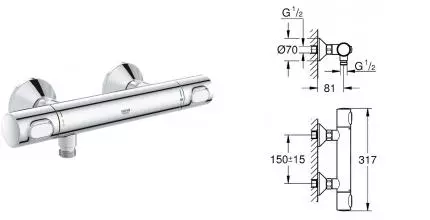 Смеситель для душа «Grohe» Grohtherm 500 34793000 с термостатом хром Смеситель для душа «Grohe» Grohtherm 500 34793000 с термостатом хром