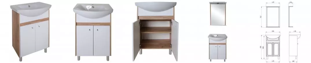 Тумба с раковиной «ASB-Woodline» Альпина 50 (Ладога 50) белый/дуб золотой Тумба с раковиной «ASB-Woodline» Альпина 50 (Ладога 50) белый/дуб золотой