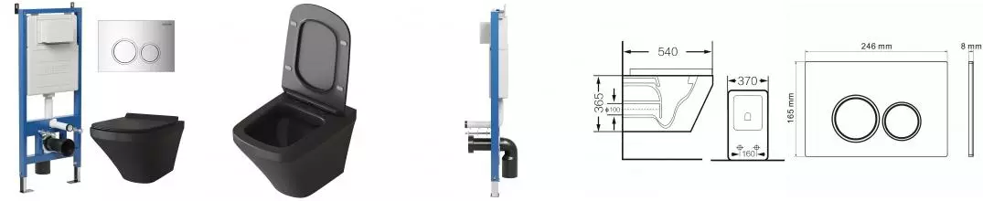 Комплект инсталляция с унитазом, крышкой и кнопкой смыва «Grossman» 97.4440BMS.01.100 безободковый чёрный матовый