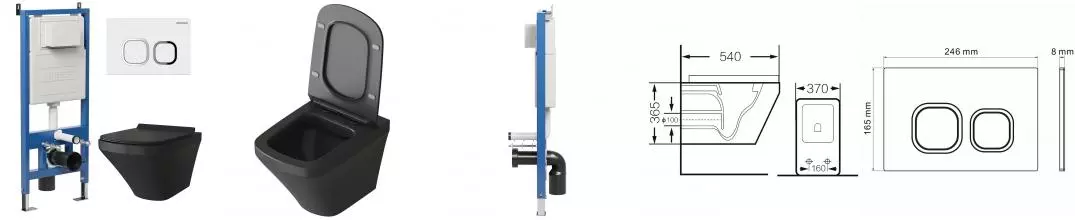 Комплект инсталляция с унитазом, крышкой и кнопкой смыва «Grossman» 97.4440BMS.02.000 безободковый черный матовый