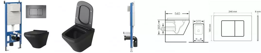Комплект инсталляция с унитазом, крышкой и кнопкой смыва «Grossman» 97.4440BMS.04.42M безободковый черный матовый