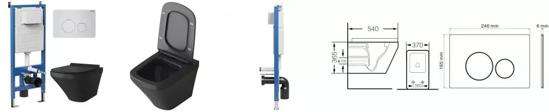 Комплект инсталляция с унитазом, крышкой и кнопкой смыва «Grossman» 97.4440BMS.05.01M безободковый черный матовый