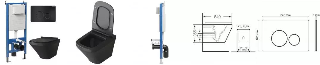 Комплект инсталляция с унитазом, крышкой и кнопкой смыва «Grossman» 97.4440BMS.05.21M безободковый черный матовый