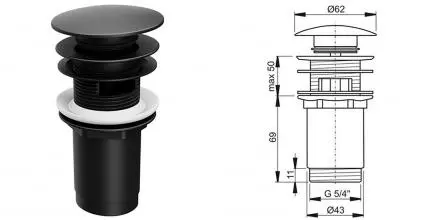 Уценка, Донный клапан для раковины «Ravak» X01748 с механизмом Клик-Клак чёрный