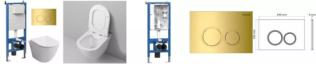 Комплект инсталляция с унитазом, крышкой и кнопкой смыва «Grossman» 97.4411SQ.01.300 безободковый