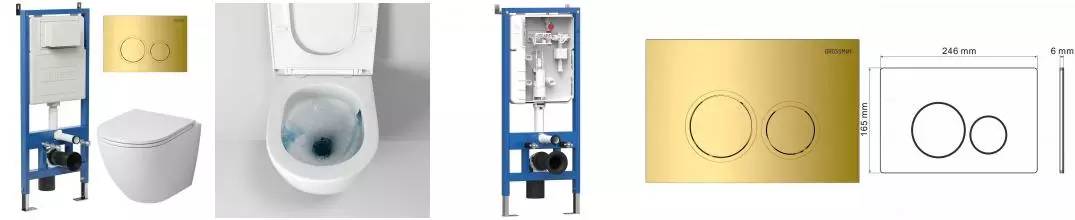 Комплект инсталляция с унитазом, крышкой и кнопкой смыва «Grossman» 97.4455SQ.01.300 безободковый