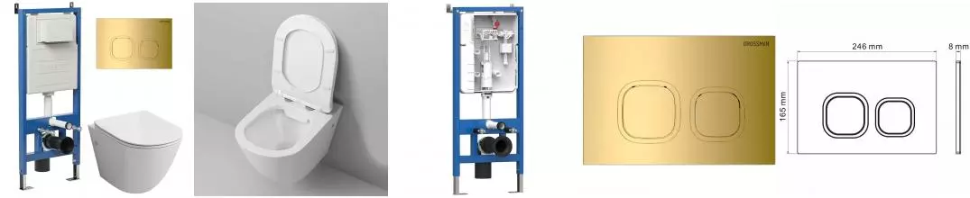 Комплект инсталляция с унитазом, крышкой и кнопкой смыва «Grossman» 97.4411SQ.02.300 (инсталляция 900.K31.01.000/клавиша 700.K31.02.300.300/унитаз GR-4411SQ) безободковый