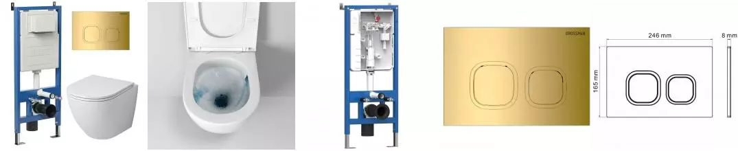 Комплект инсталляция с унитазом, крышкой и кнопкой смыва «Grossman» 97.4455SQ.02.300 безободковый