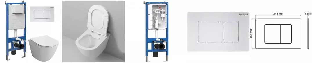 Комплект инсталляция с унитазом, крышкой и кнопкой смыва «Grossman» 97.4411SQ.04.01M безободковый Комплект инсталляция с унитазом, крышкой и кнопкой смыва «Grossman» 97.4411SQ.04.01M безободковый