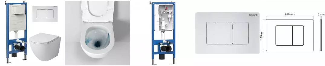Комплект инсталляция с унитазом, крышкой и кнопкой смыва «Grossman» 97.4455SQ.04.01M безободковый