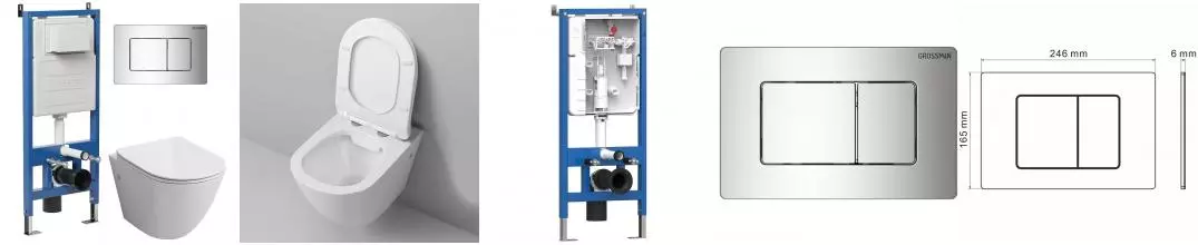 Комплект инсталляция с унитазом, крышкой и кнопкой смыва «Grossman» 97.4411SQ.04.10M безободковый