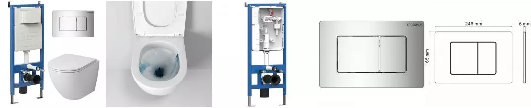 Комплект инсталляция с унитазом, крышкой и кнопкой смыва «Grossman» 97.4455SQ.04.10M безободковый