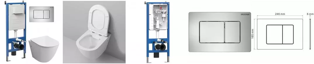 Комплект инсталляция с унитазом, крышкой и кнопкой смыва «Grossman» 97.4411SQ.04.12M безободковый