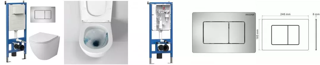 Комплект инсталляция с унитазом, крышкой и кнопкой смыва «Grossman» 97.4455SQ.04.12M безободковый