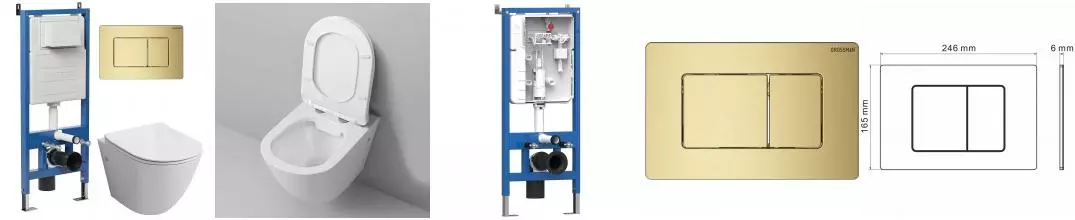 Комплект инсталляция с унитазом, крышкой и кнопкой смыва «Grossman» 97.4411SQ.04.32M безободковый Комплект инсталляция с унитазом, крышкой и кнопкой смыва «Grossman» 97.4411SQ.04.32M безободковый