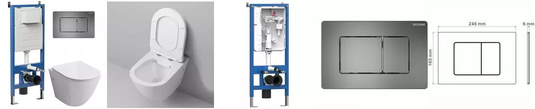 Комплект инсталляция с унитазом, крышкой и кнопкой смыва «Grossman» 97.4411SQ.04.42M безободковый