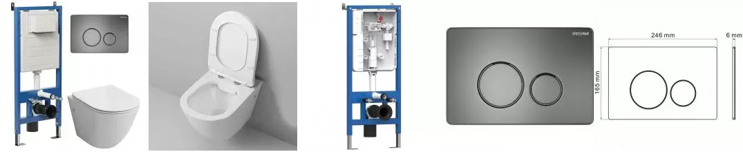 Комплект инсталляция с унитазом, крышкой и кнопкой смыва «Grossman» 97.4411SQ.05.42M безободковый