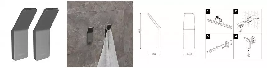 Крючки «Lemark» Smooth Line 9716003 на стену графит Крючки «Lemark» Smooth Line 9716003 на стену графит