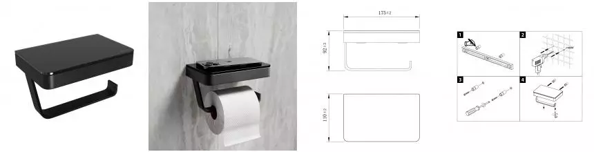 Держатель для туалетной бумаги «Lemark» Glass Line 9722030 на стену чёрный матовый
