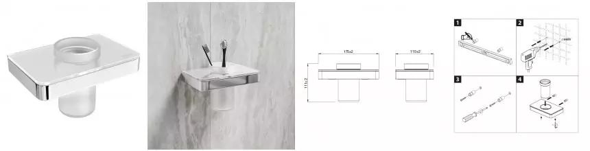 Стакан для зубных щёток «Lemark» Glass Line 9731034 на стену хром