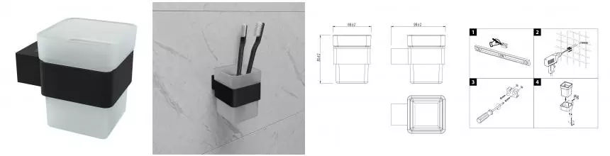 Стакан для зубных щёток «Lemark» Smooth Line 9731034 на стену чёрный матовый