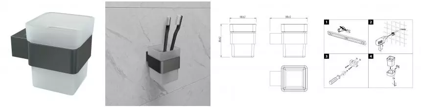 Стакан для зубных щёток «Lemark» Smooth Line 9736015 на стену графит Стакан для зубных щёток «Lemark» Smooth Line 9736015 на стену графит