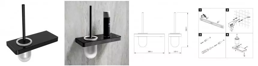 Ёршик для унитаза «Lemark» Glass Line 9762033 на стену чёрный матовый Ёршик для унитаза «Lemark» Glass Line 9762033 на стену чёрный матовый