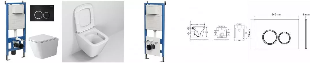 Комплект инсталляция с унитазом, крышкой и кнопкой смыва «Grossman» 97.4479SQ.01.210 безободковый белый