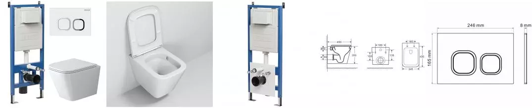 Комплект инсталляция с унитазом, крышкой и кнопкой смыва «Grossman» 97.4479SQ.02.000 безободковый белый