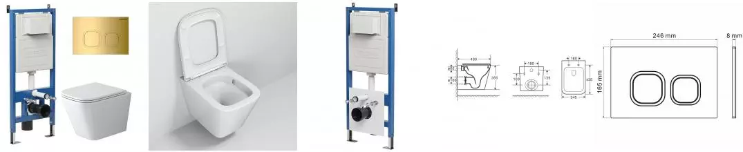 Комплект инсталляция с унитазом, крышкой и кнопкой смыва «Grossman» 97.4479SQ.02.300 безободковый белый Комплект инсталляция с унитазом, крышкой и кнопкой смыва «Grossman» 97.4479SQ.02.300 безободковый белый