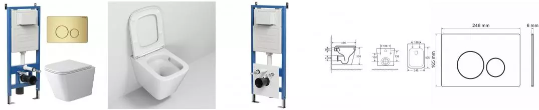 Комплект инсталляция с унитазом, крышкой и кнопкой смыва «Grossman» 97.4479SQ.05.32M безободковый белый