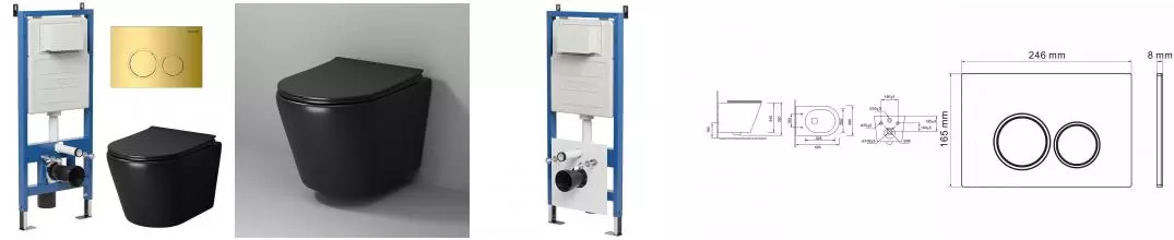 Комплект инсталляция с унитазом, крышкой и кнопкой смыва «Grossman» 97.4478BMS.01.300 безободковый чёрный матовый