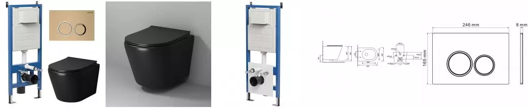 Комплект инсталляция с унитазом, крышкой и кнопкой смыва «Grossman» 97.4478BMS.01.310 безободковый чёрный матовый