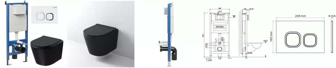 Комплект инсталляция с унитазом, крышкой и кнопкой смыва «Grossman» 97.4477BMSQ.02.000 безободковый чёрный матовый