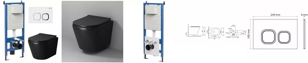 Комплект инсталляция с унитазом, крышкой и кнопкой смыва «Grossman» 97.4478BMS.02.000 безободковый чёрный матовый