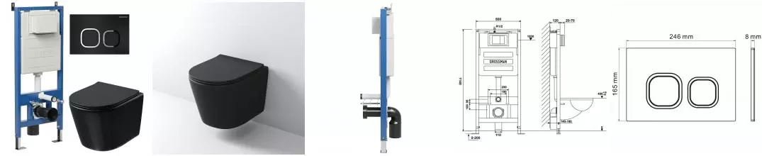 Комплект инсталляция с унитазом, крышкой и кнопкой смыва «Grossman» 97.4477BMSQ.02.210 безободковый чёрный матовый Комплект инсталляция с унитазом, крышкой и кнопкой смыва «Grossman» 97.4477BMSQ.02.210 безободковый чёрный матовый