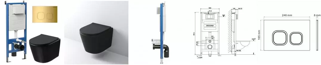 Комплект инсталляция с унитазом, крышкой и кнопкой смыва «Grossman» 97.4477BMSQ.02.300 безободковый чёрный матовый Комплект инсталляция с унитазом, крышкой и кнопкой смыва «Grossman» 97.4477BMSQ.02.300 безободковый чёрный матовый